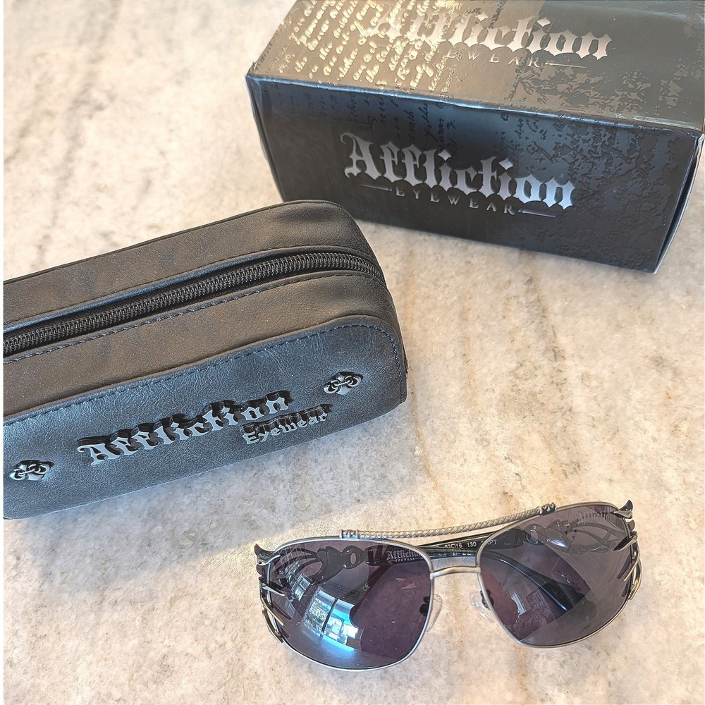 Affliction Eyewear SCTHEL Sunglasses Black Pewter 62-15-130 Y2K w Case Box